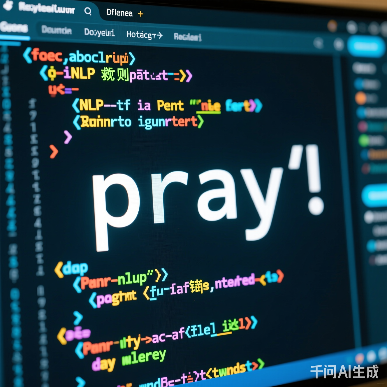 满屏报错的代码界面，放大看有个"pray"的拼写错误