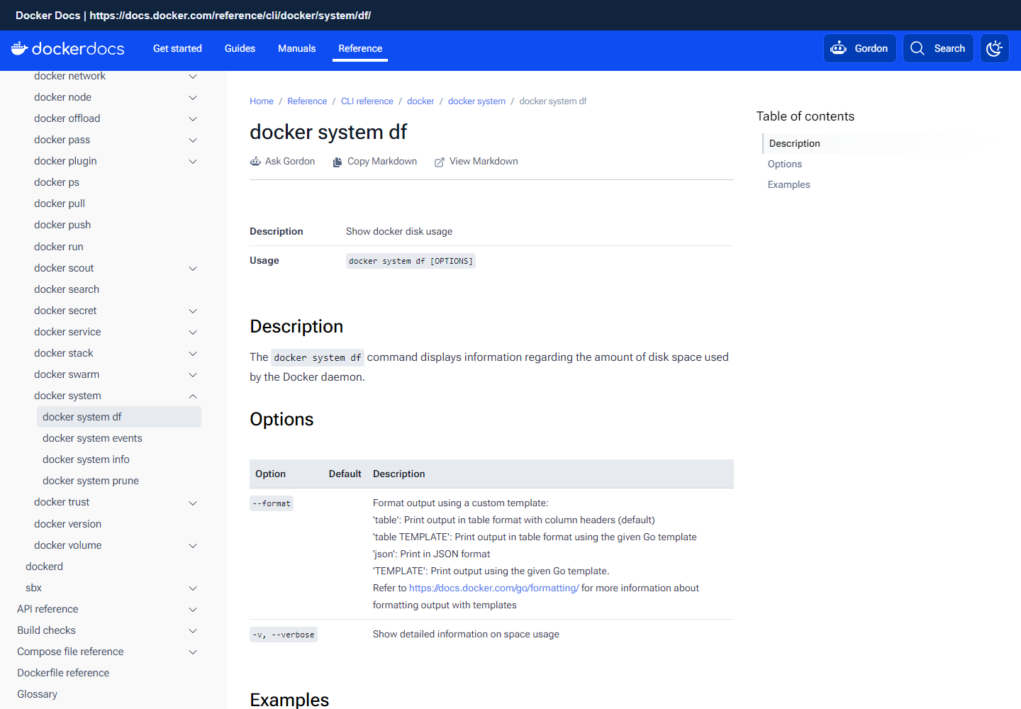 Docker 官方 docker system df 文档