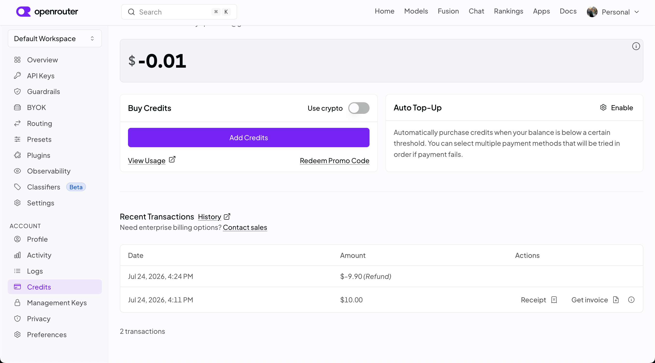 OpenRouter 充值后申请退款记录