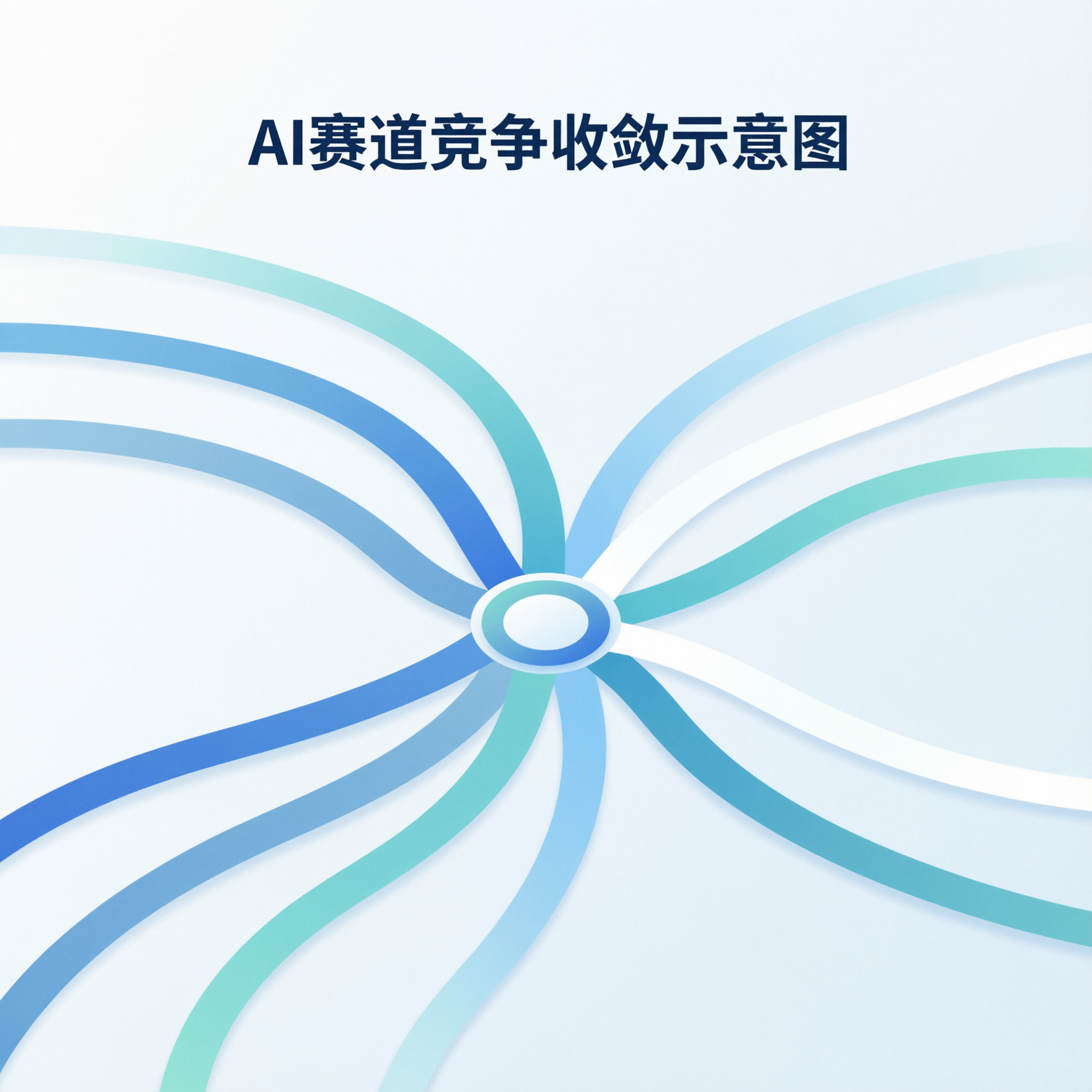 AI赛道竞争格局收敛示意图,多条赛道向中心汇聚,扁平化插画风格