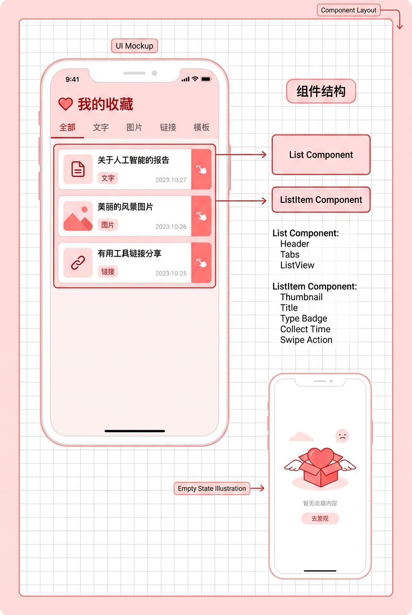 收藏页分类Tab与List列表图