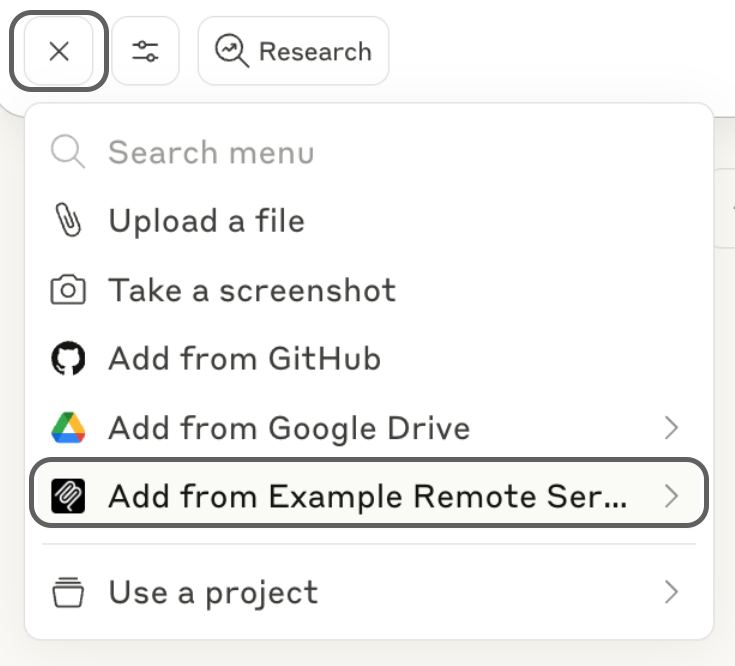 Attachment menu showing available resources