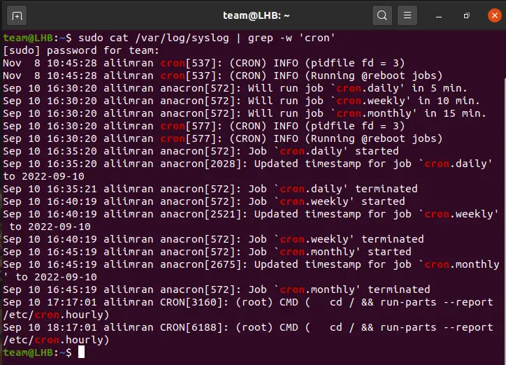在 syslogs 中检查 crontab 日志