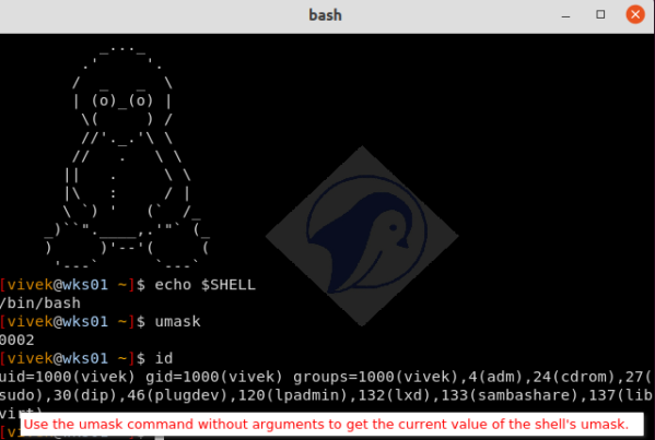 What is umask and how to display the default umask value