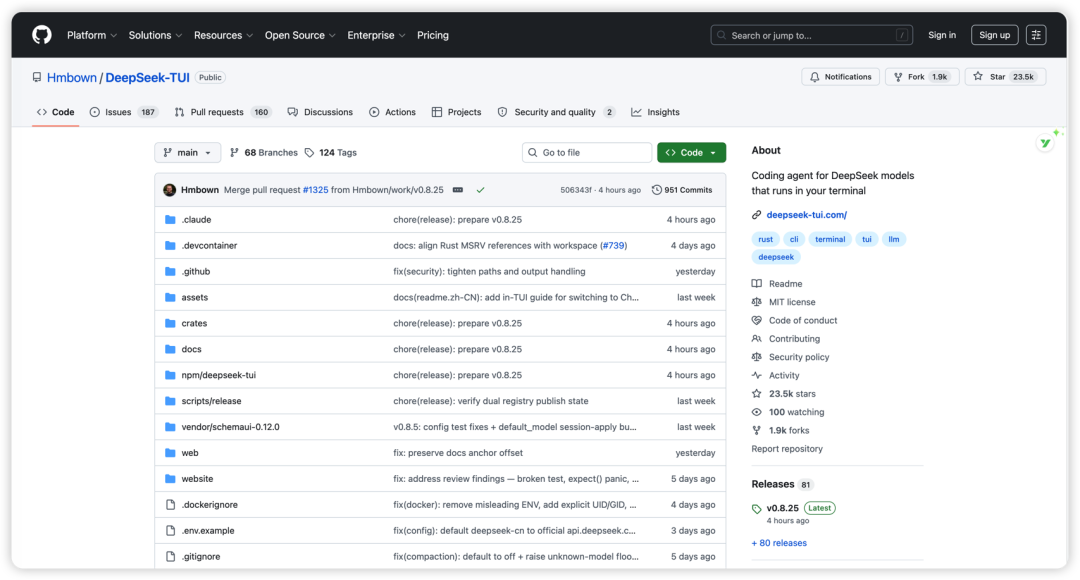 DeepSeek-TUI GitHub 仓库首页