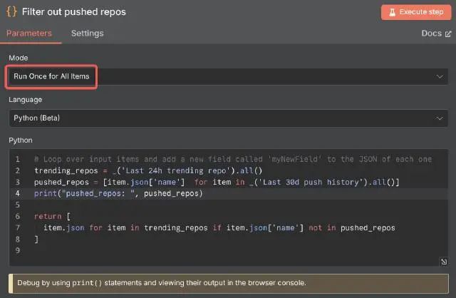 n8n node: Filter out pushed repos