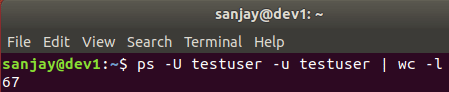 number of processes running by a user