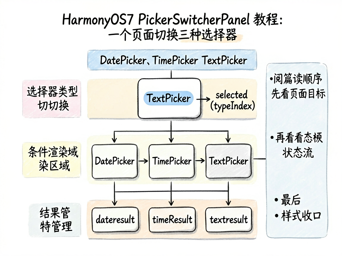 围绕题目“HarmonyOS7 PickerSwitcherPanel 教程：一个页面切换三种选择器
