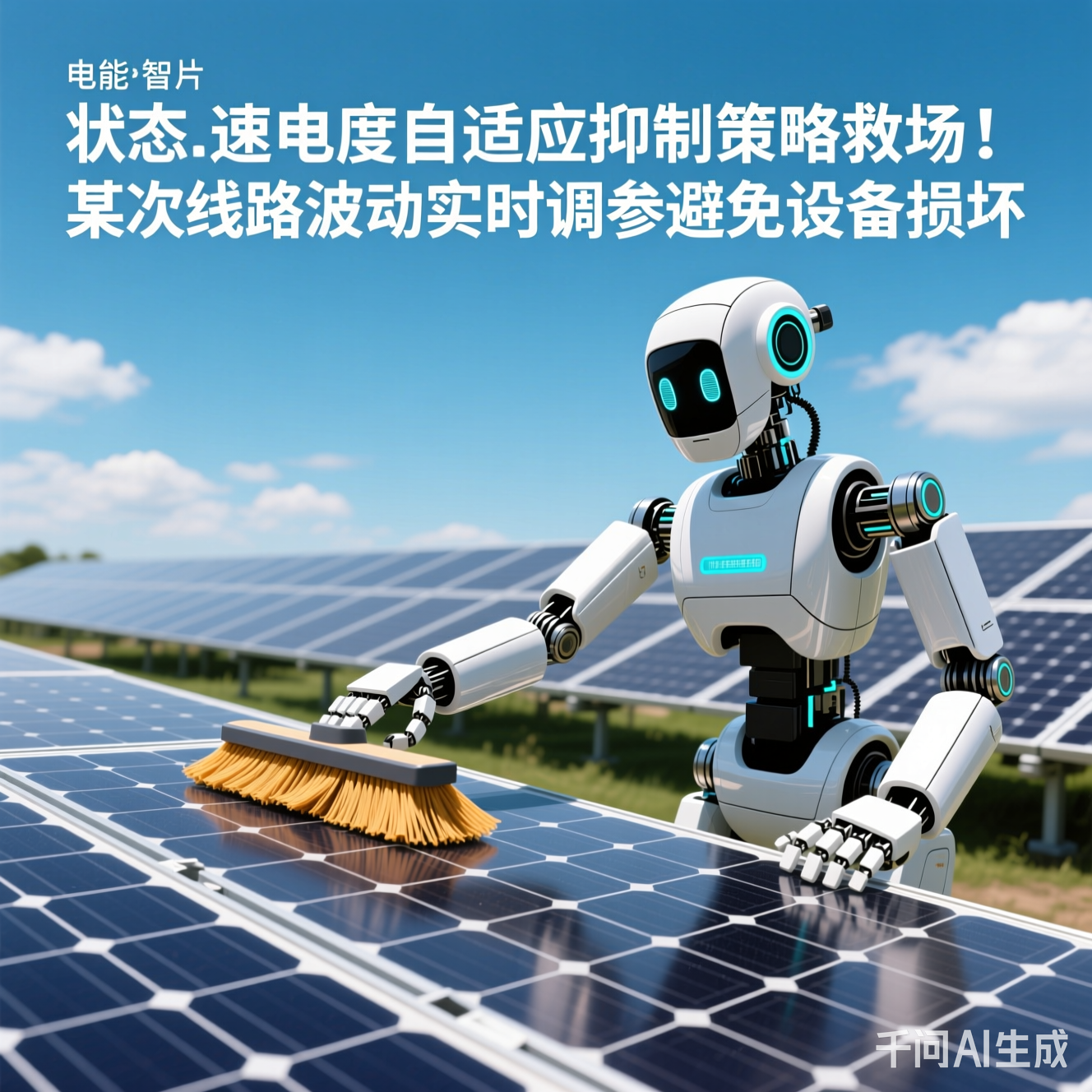 光伏电站里的智能机器人正在清扫太阳能板