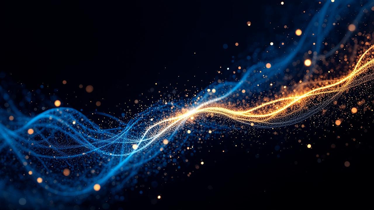 Abstract flowing streams of deep blue and amber li