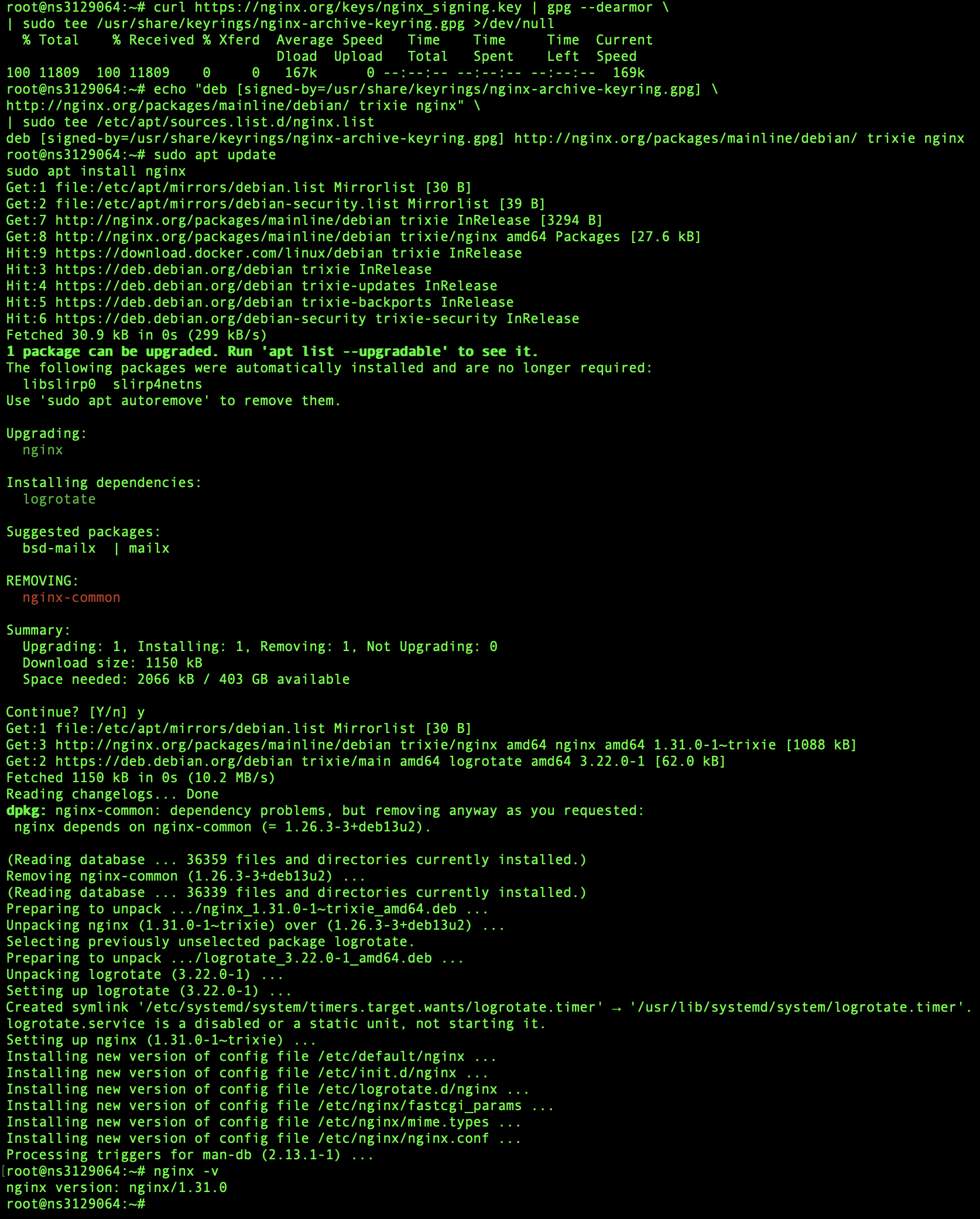 Nginx CVE-2026-42945 修复后版本截图