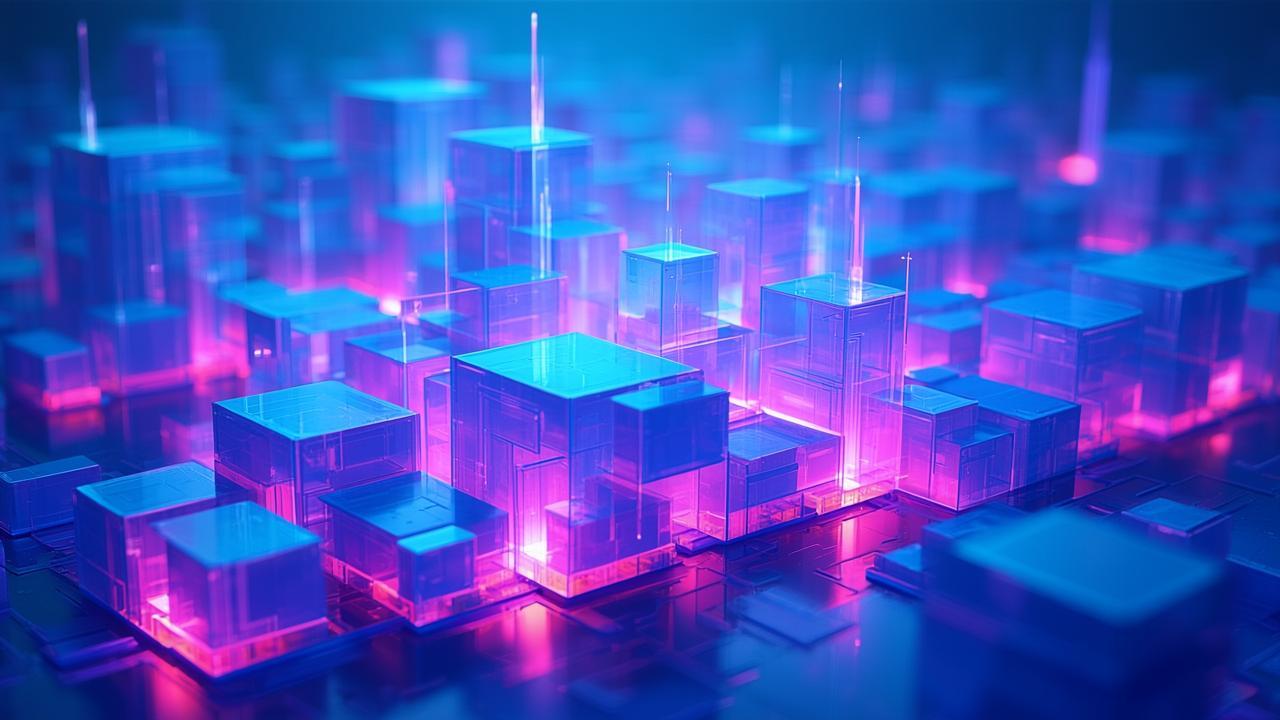 An abstract futuristic cityscape composed of stack