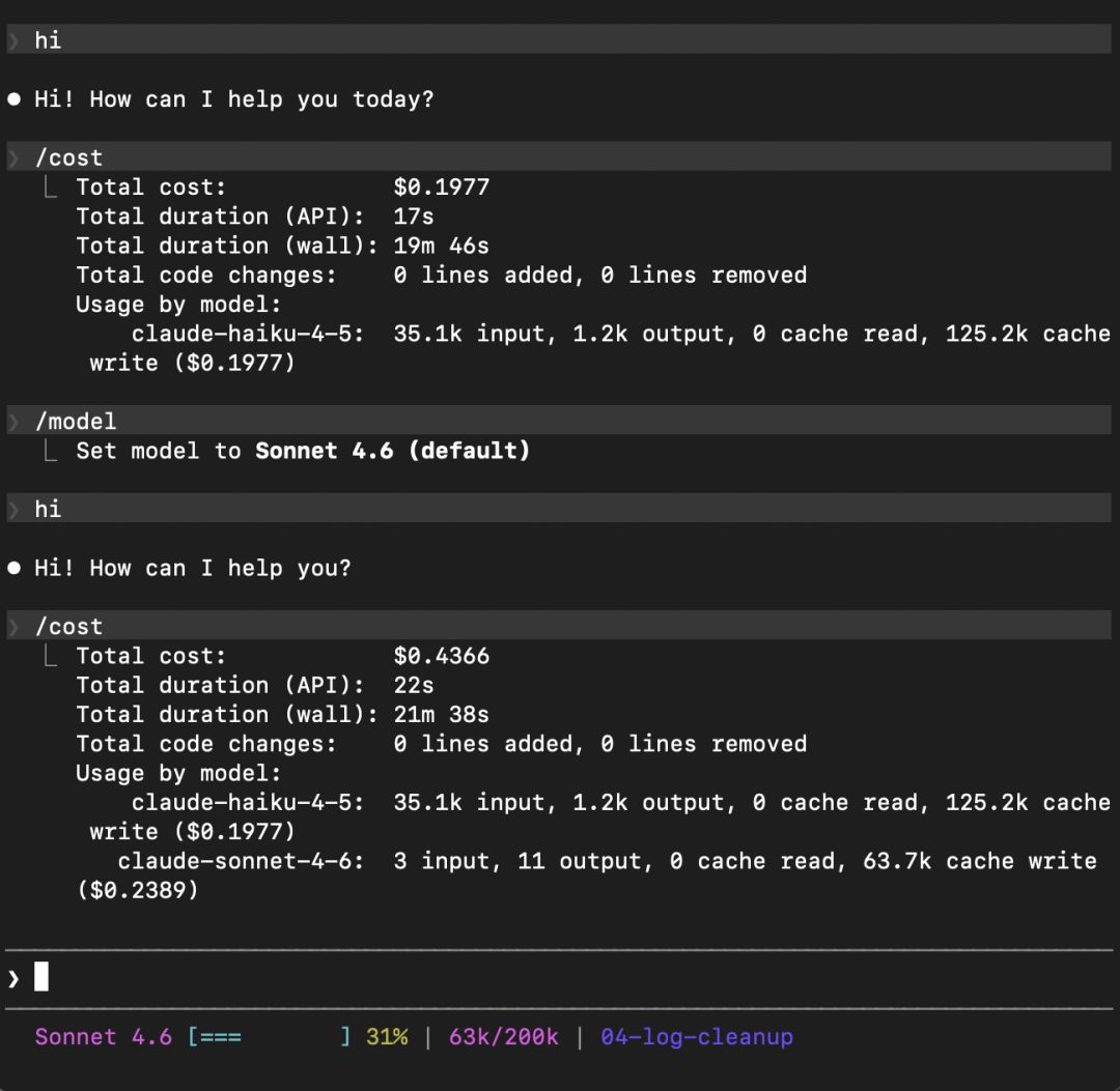 切换模型后首轮全量 cache write