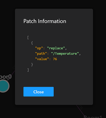 Azure Digital Twins Explorer 的屏幕截图,其中显示用于温度更新的补丁信息。