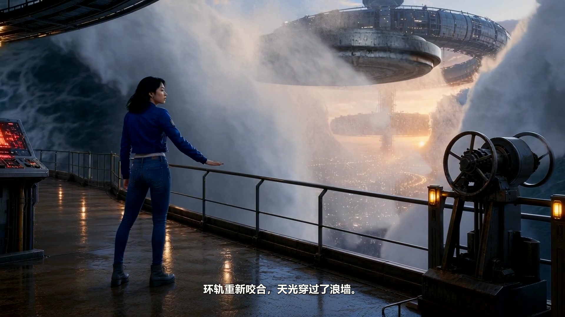 潮汐环重新咬合后浪墙从赤道海城外退去