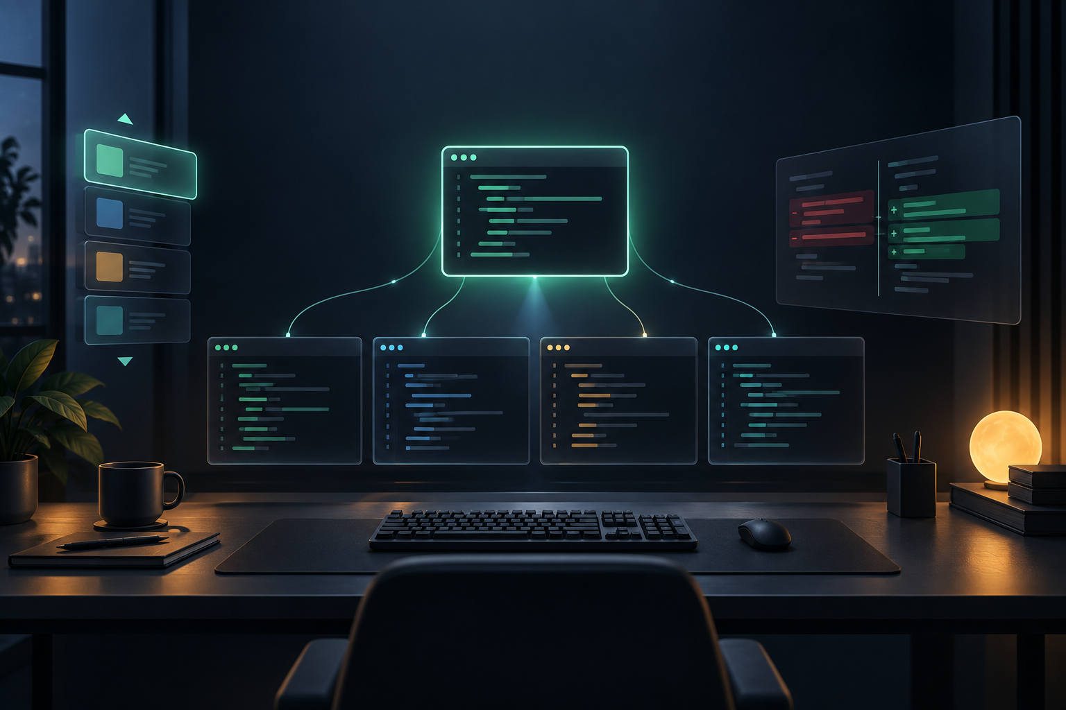 Termexo five-agent workbench concept art