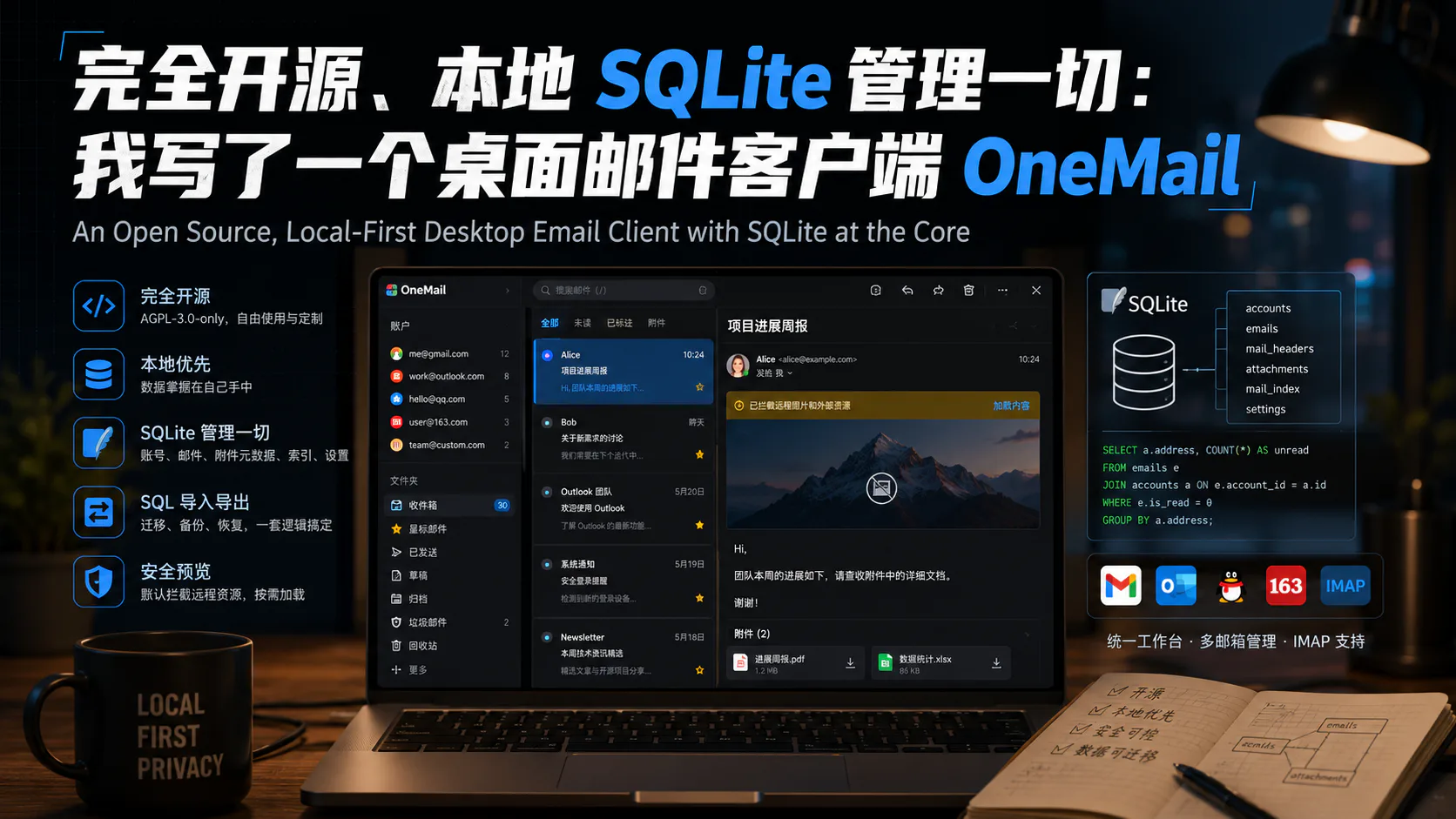OneMail 本地优先桌面邮件客户端头图