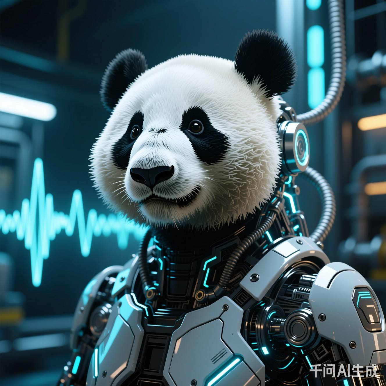 AI生成的赛博熊猫