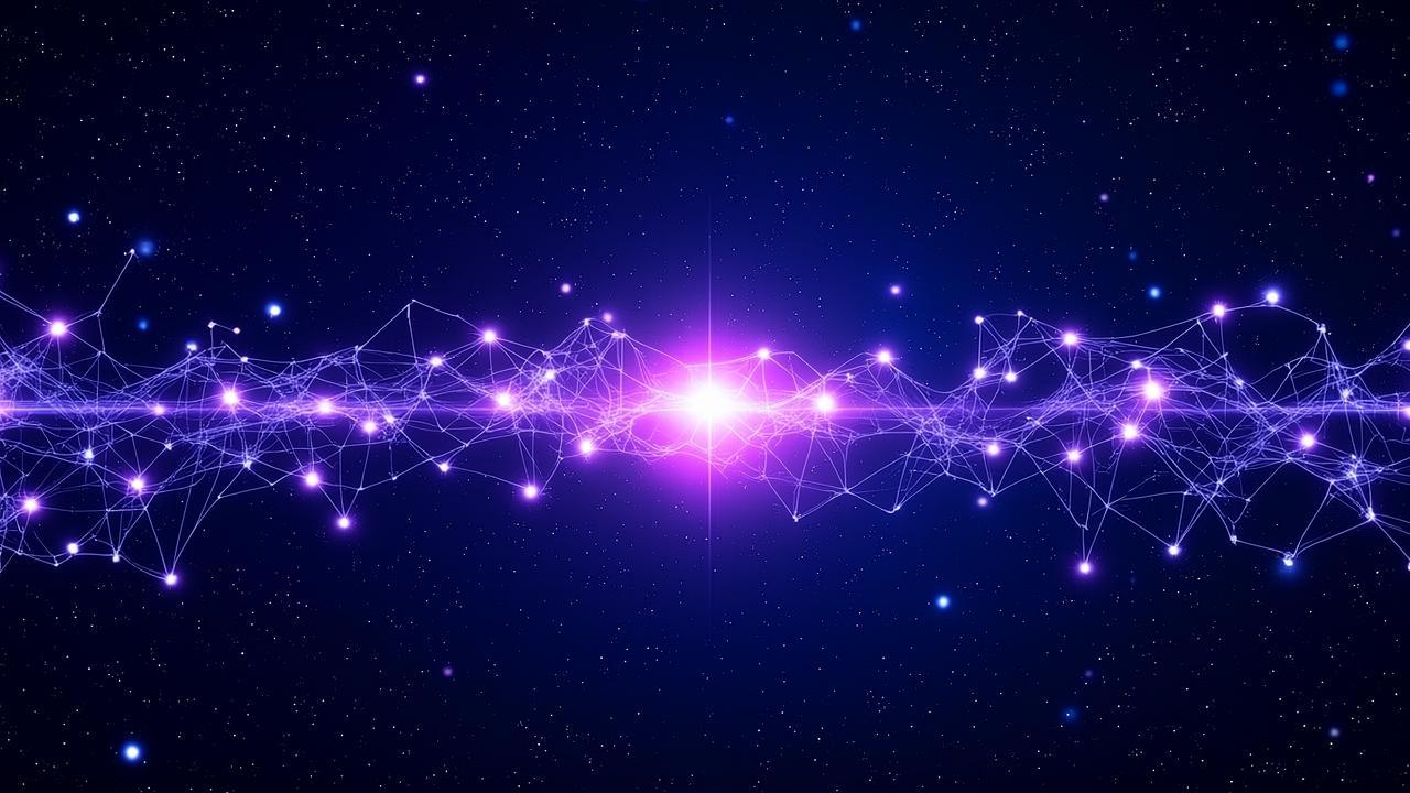 Abstract neural network imagery: glowing purple an