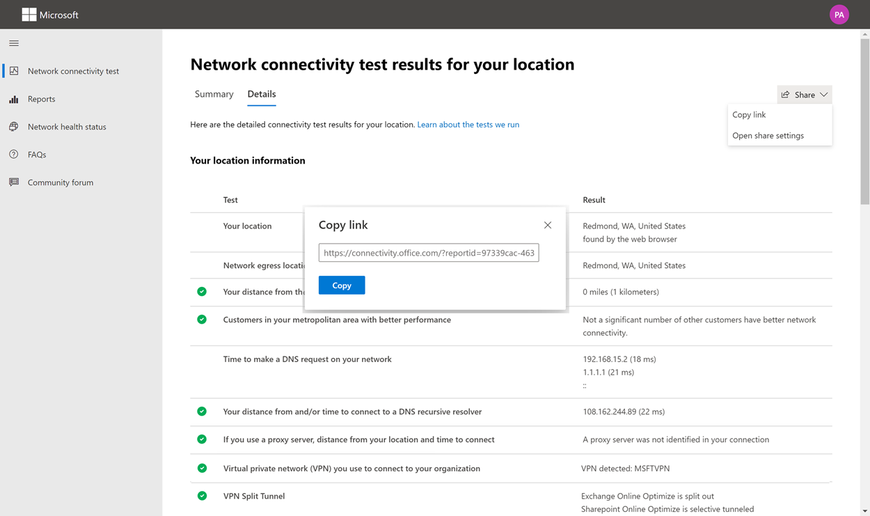 Microsoft 365 network connectivity test tool - Microsoft 365 Enterprise | Microsoft Learn