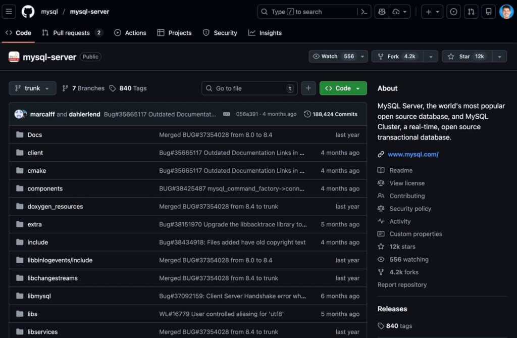 mysql server dead repository commit