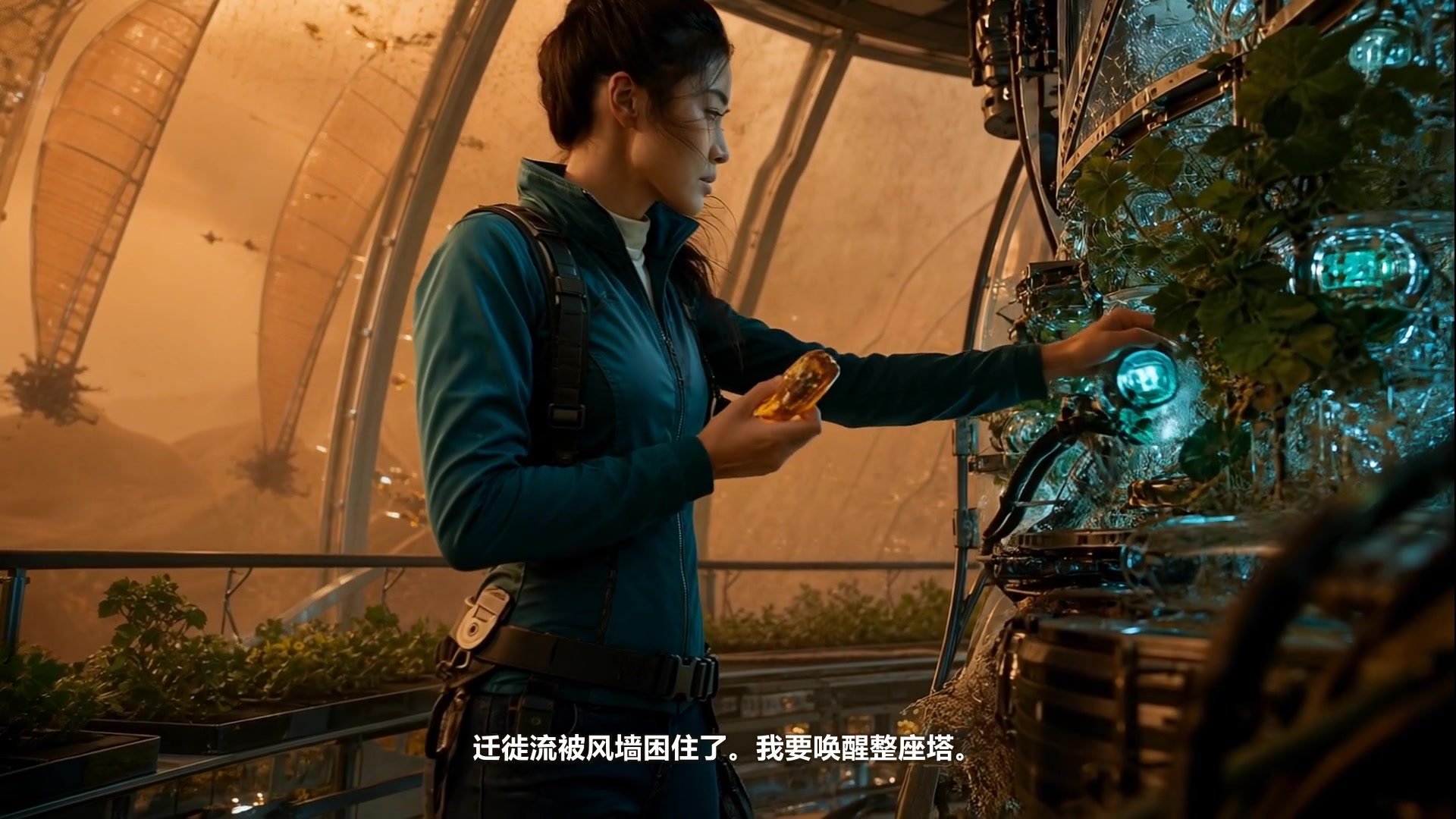 工程师把琥珀风种压入植物机械控制台