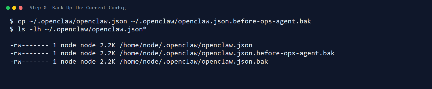 先备份当前 openclaw.json，避免改坏之后没法回滚