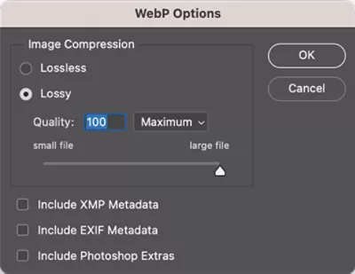 WebP Options box in Photoshop