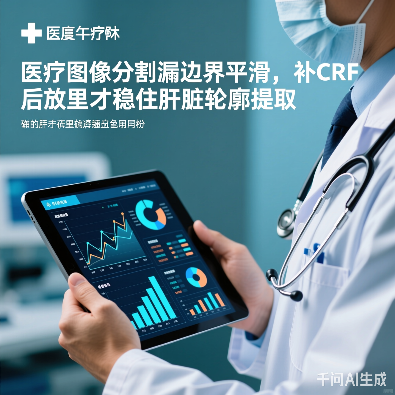 医生拿着平板电脑看数据