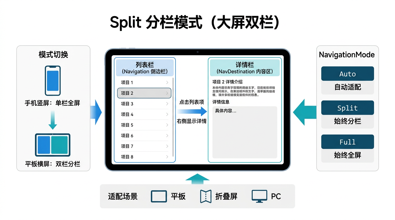 文章配图:Navigation 的 Split 分栏模式、单栏/分栏的自适应切换以及分栏场景下的页面栈管理