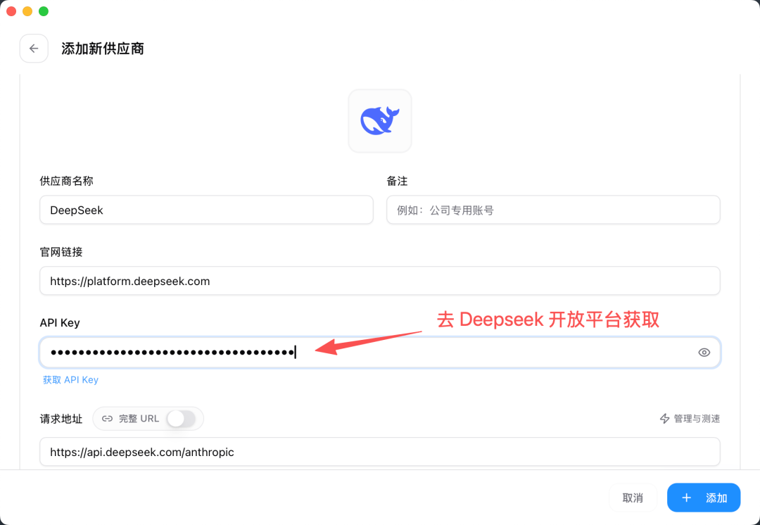 填写 DeepSeek API Key