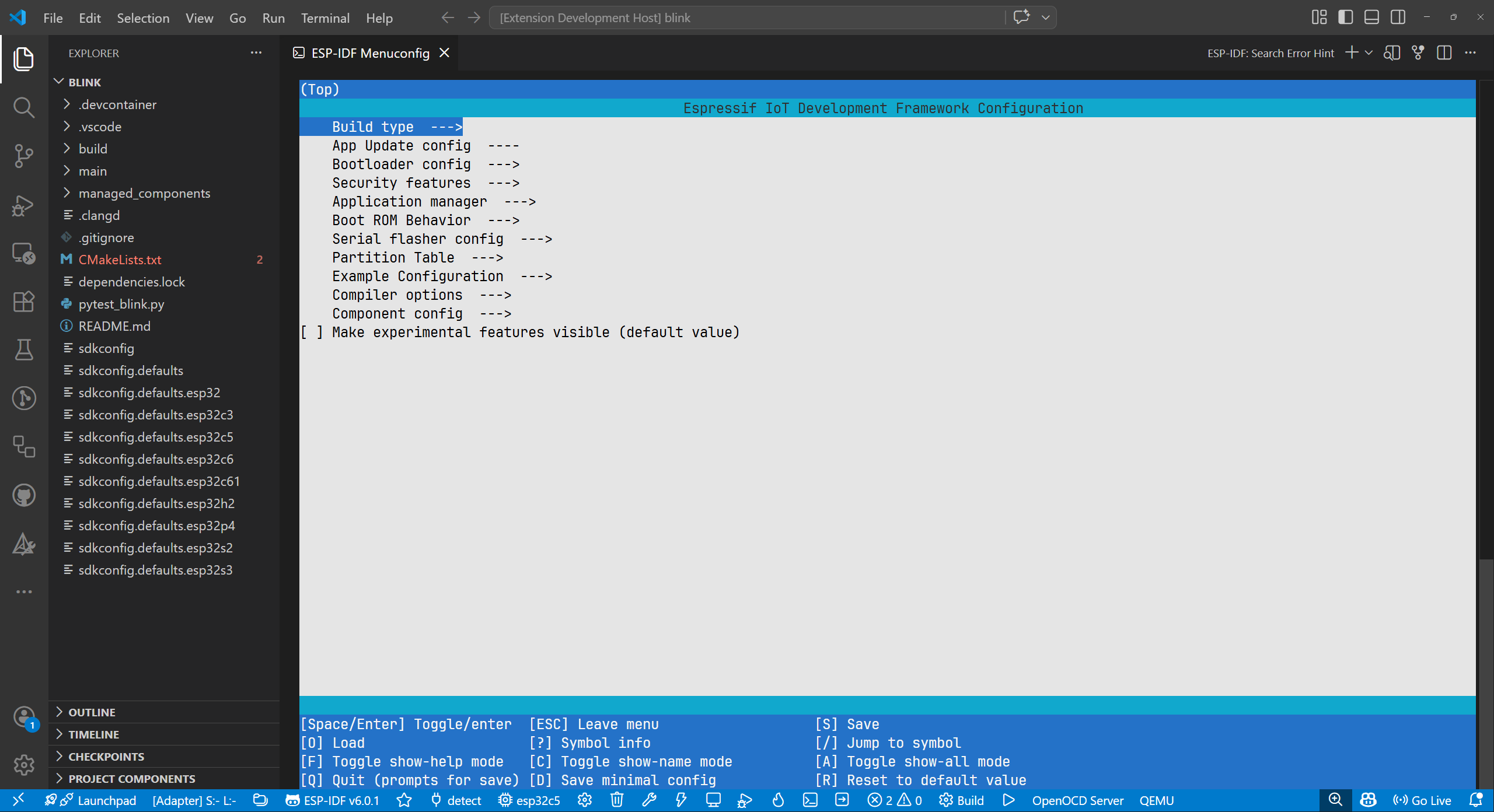 VS Code 中的经典 Menuconfig 视图