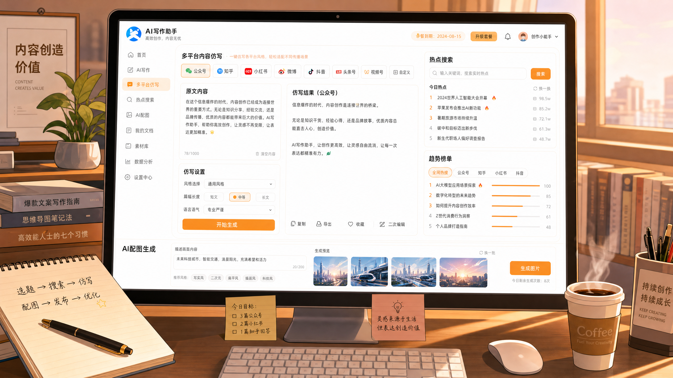 AI 写作工具界面展示