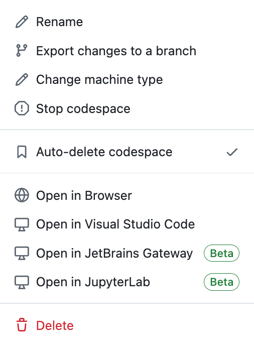 停止 GitHub 代码空间