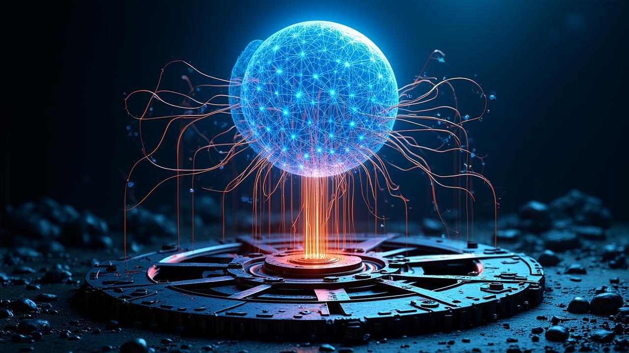 A surreal composition where glowing digital neuron