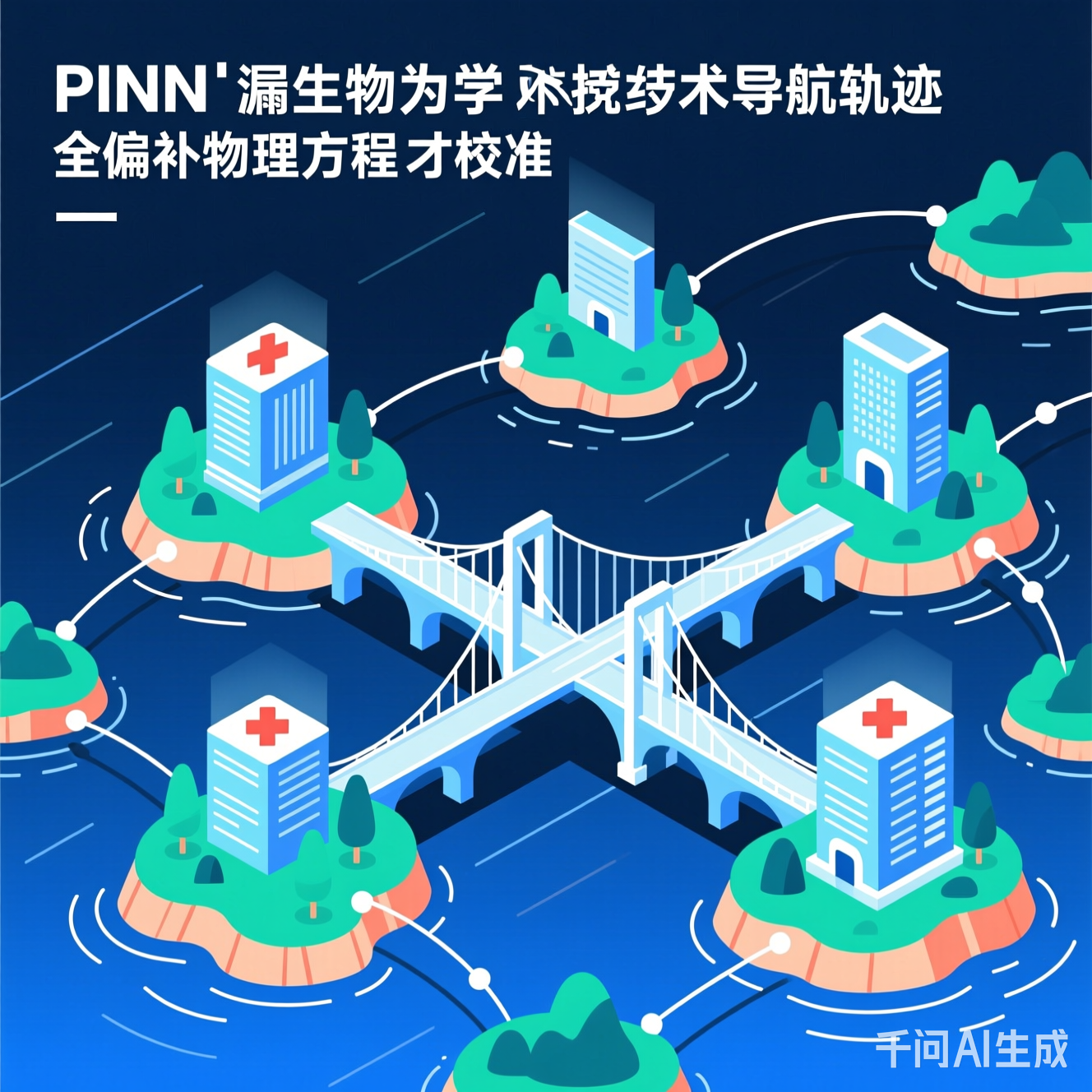 多个数据孤岛被桥梁连接的抽象插画