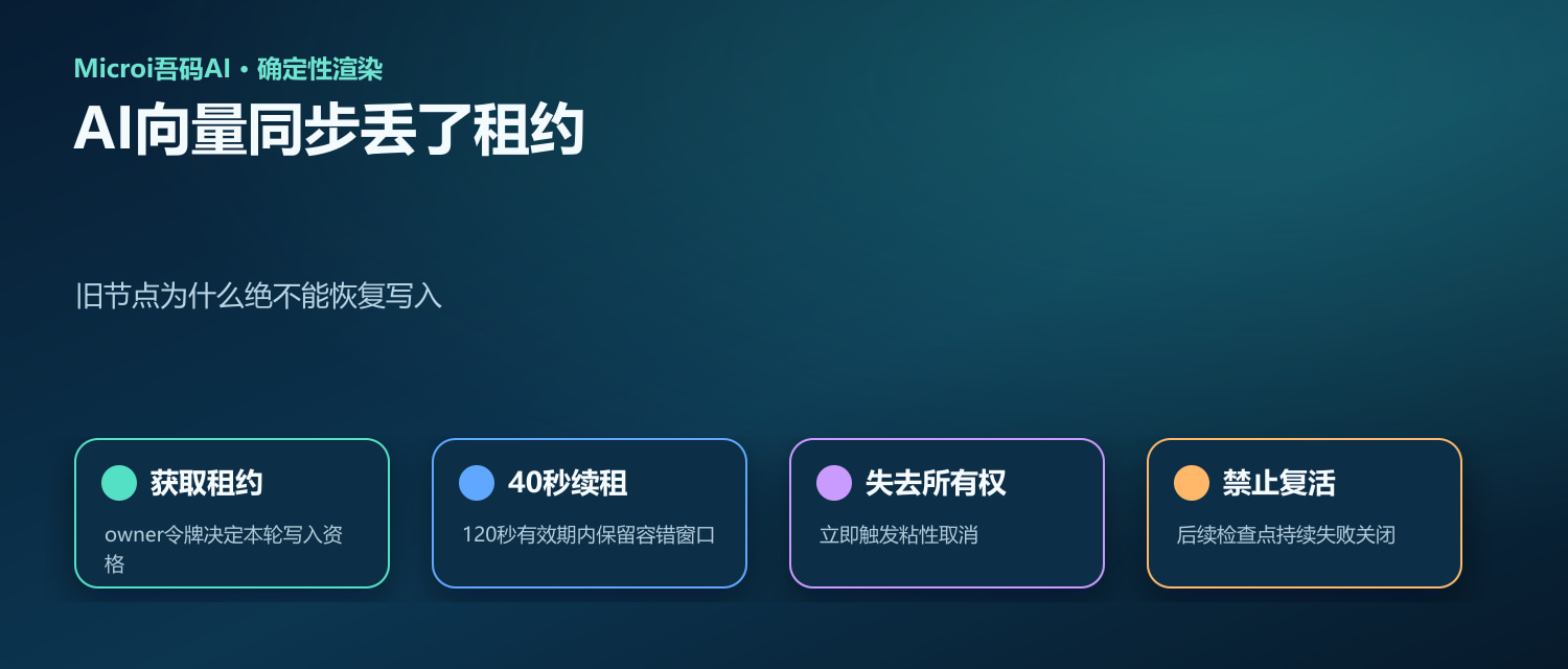 AI向量同步分布式租约与旧节点写入隔离示意图