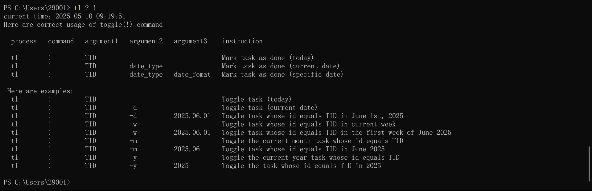 展示toggle(!)命令的使用