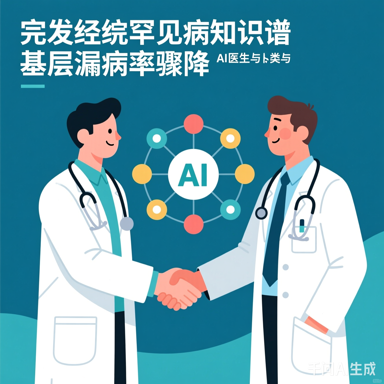 AI医生与人类医生握手的插画