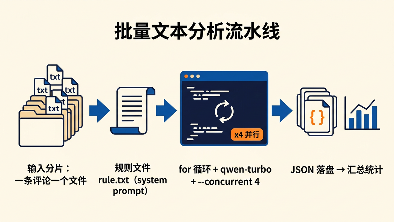 大模型批量文本分析流水线结构示意