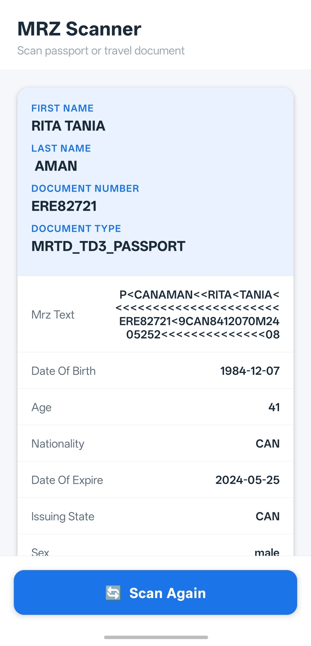 React Native MRZ 扫描器，由 Dynamsoft 提供技术支持