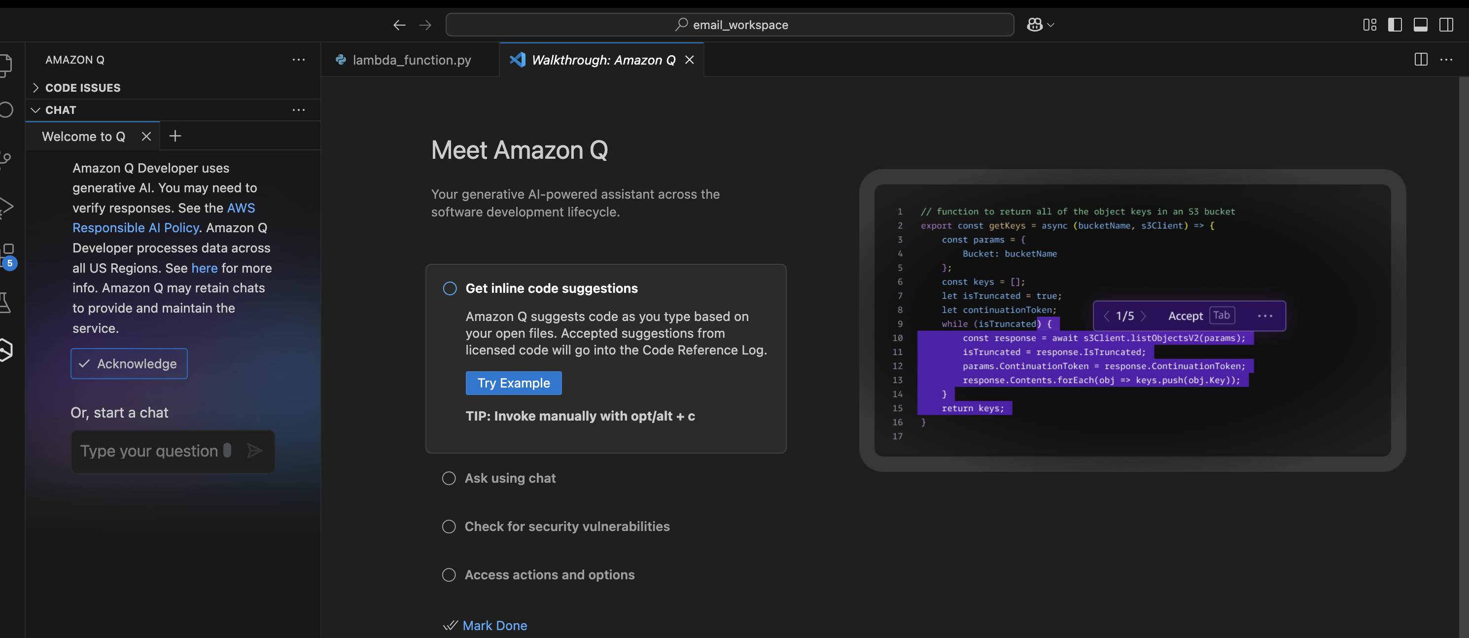 在 VS Code 中經過身份驗證的 AmazonQ