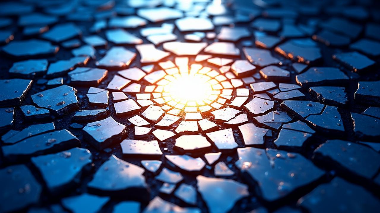 A fragmented mosaic where the tiles on the edges a