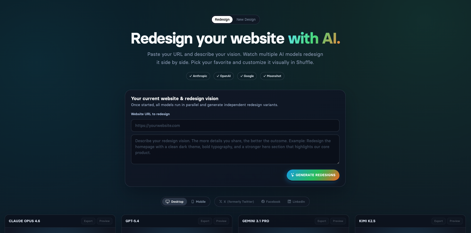 AI Website Redesign by Shuffle