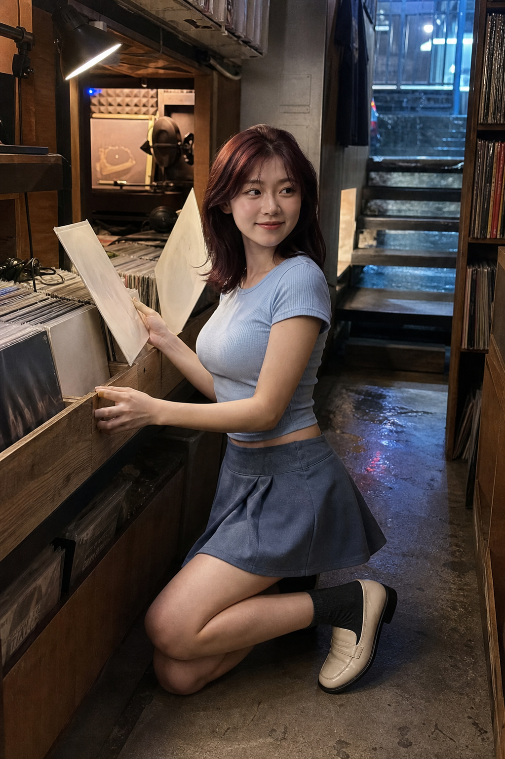 黑胶档案库亚洲成年女性深藏青百褶裙时装