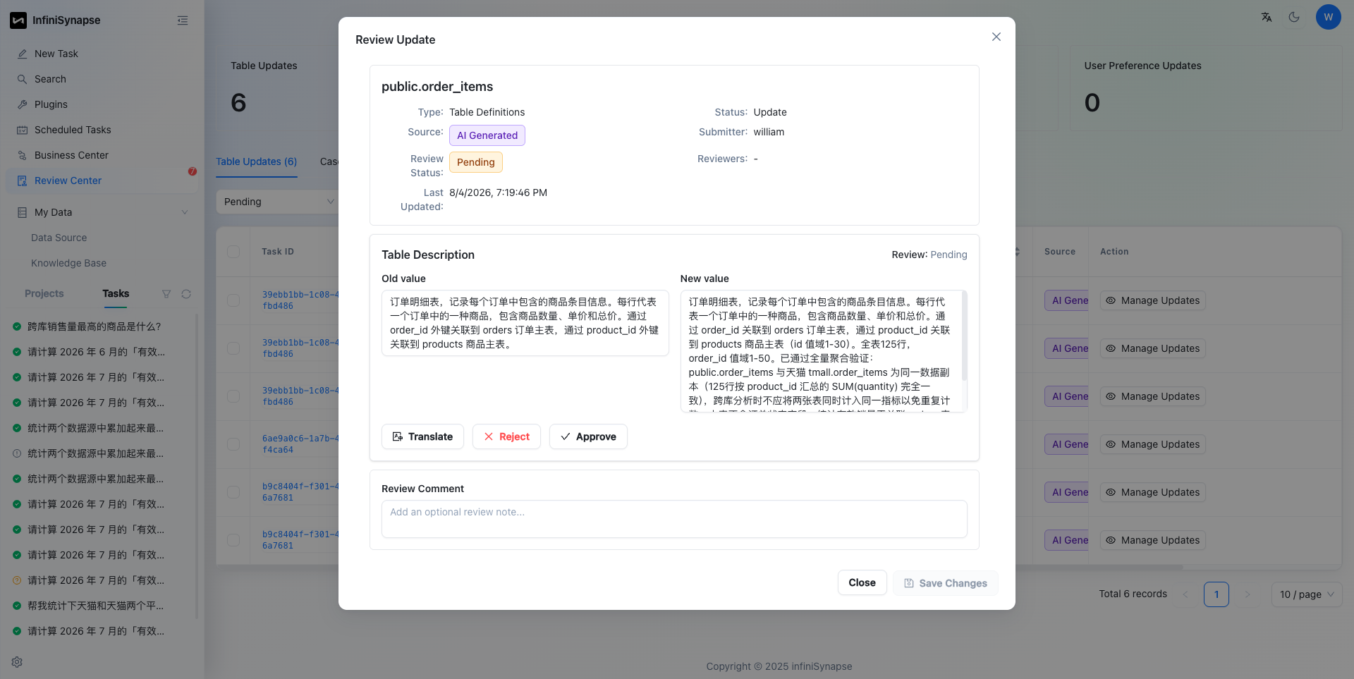 审核者可以对新旧内容逐项批准或拒绝