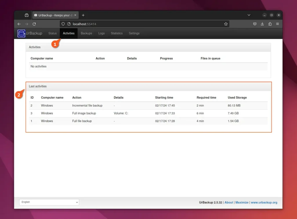 all client backup activity