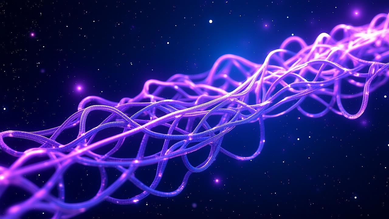 Abstract neural network imagery: glowing purple an