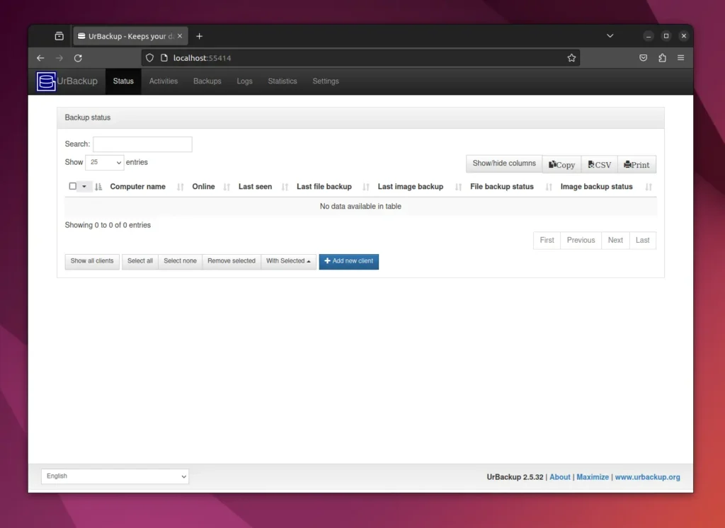 UrBackup client web interface