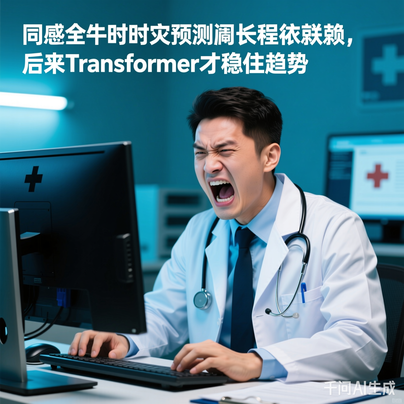 医生对着电脑抓狂表情包